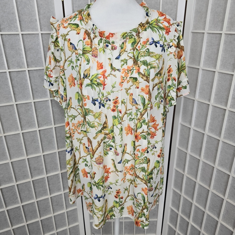#82.Rose + Olive 1Xl Farm Print Top NWT